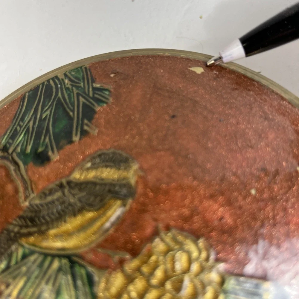 Vintage Made in India Brass Enamel Trinket Box Bird